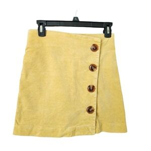Altard State Corduroy‎ Mini Skirt Button Front A Line Mustard Yellow Gold